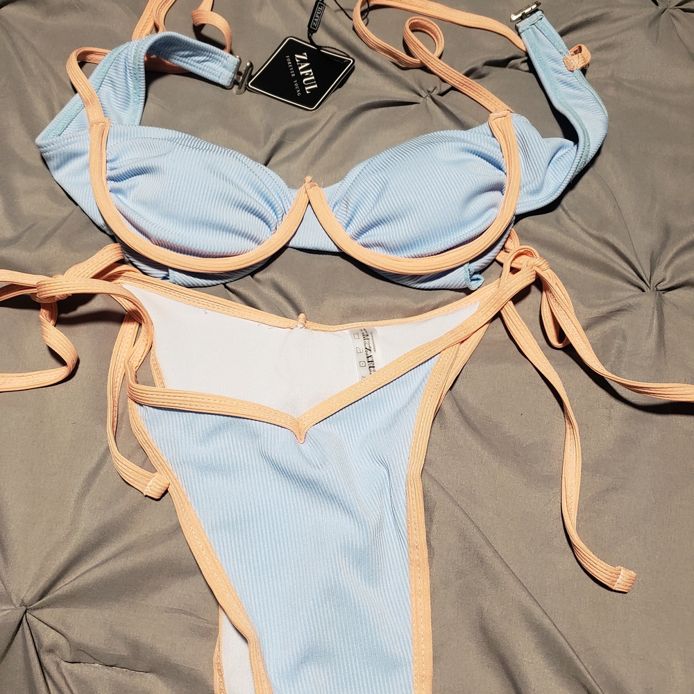 Zaful Light Blue and Peach Bikini Set